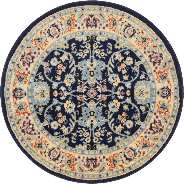 Navy Blue 4' 1 x 4' 1 Sialk Hill Round Area Rug 100% Polypropylene Durable Easy Clean Classic Traditional Design Carpet for Interior Design for Sale at Rug Engine