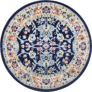 Navy Blue 3' 1 x 3' 1 Sialk Hill Round Area Rug 100% Polypropylene Durable Easy Clean Classic Traditional Design Carpet for Interior Design for Sale at Rug Engine