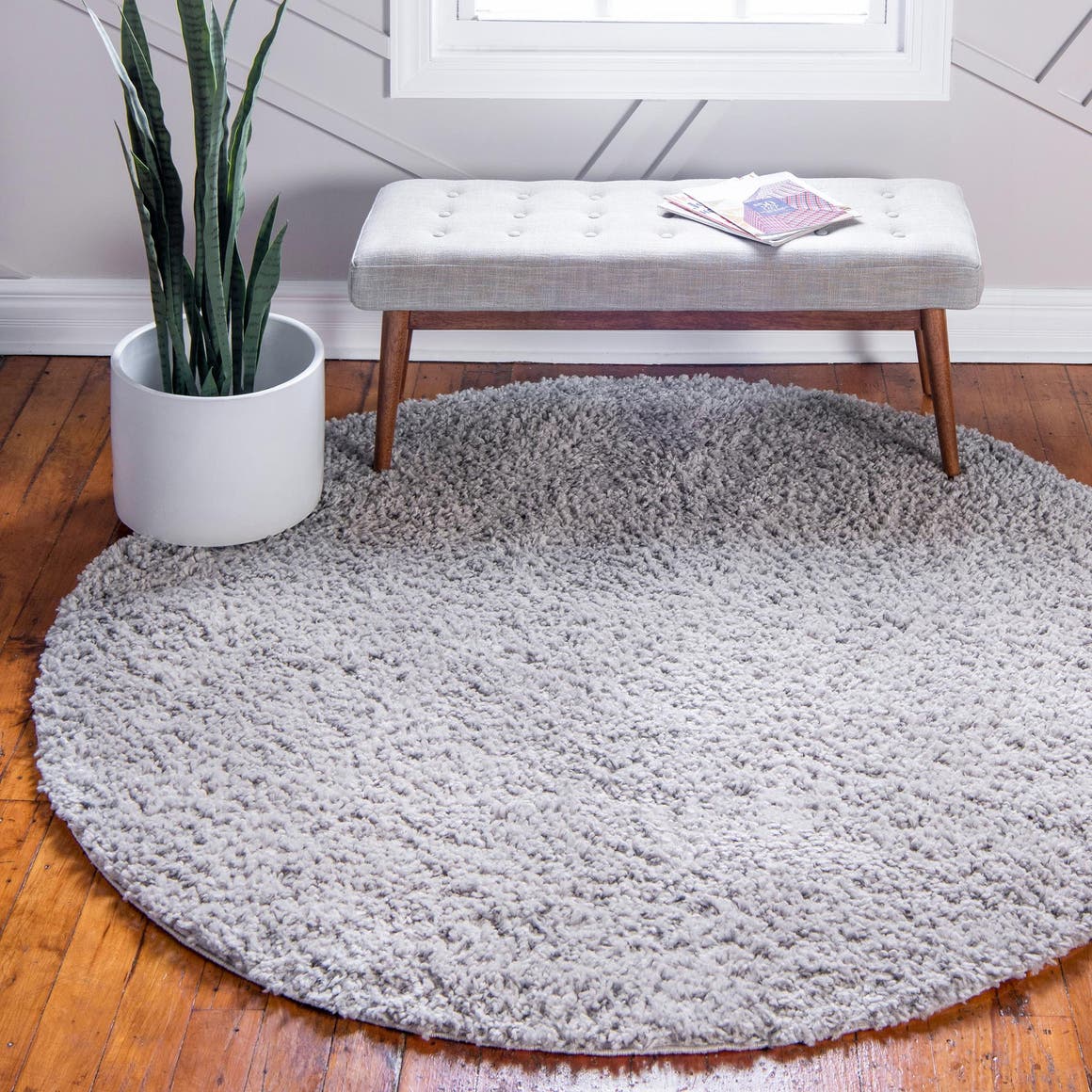 Sterling 3' 1 x 3' 1 Davos Shag Round Area Rug Thick Soft Touch Fluffy & Plush Shaggy Pile 100% Polypropylene Carpet for Living Dining Bedrooms Office for Sale at Rug Engine