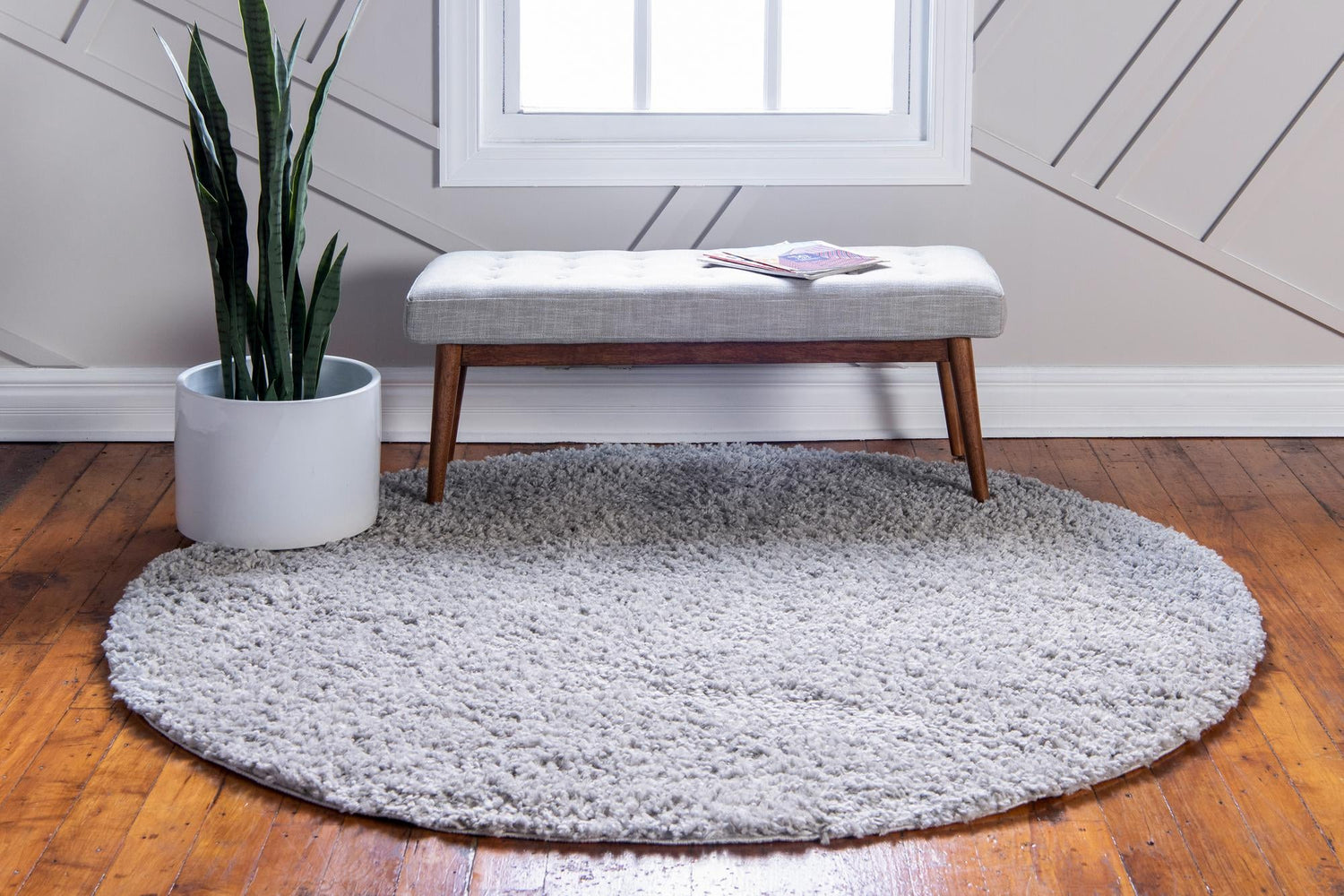 Sterling 7' 1 x 7' 1 Davos Shag Round Area Rug Thick Soft Touch Fluffy & Plush Shaggy Pile 100% Polypropylene Carpet for Living Dining Bedrooms Office for Sale at Rug Engine