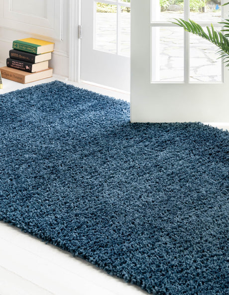 Marine Blue 6' 1 x 9' Davos Shag Rectangle Area Rug Thick Soft Touch Fluffy & Plush Shaggy Pile 100% Polypropylene Carpet for Living Dining Bedrooms Office for Sale at Rug Engine