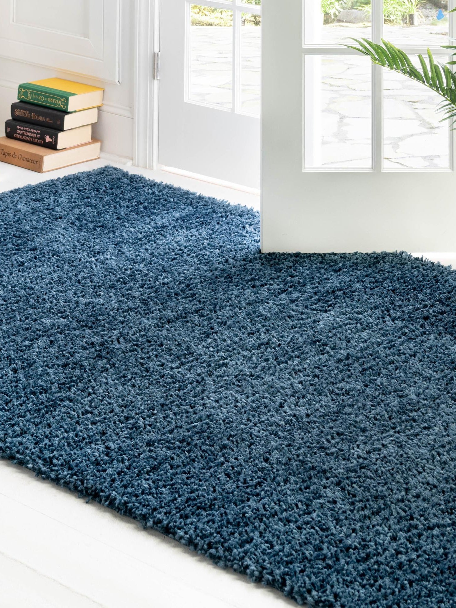 Marine Blue 7' 1 x 10' Davos Shag Rectangle Area Rug Thick Soft Touch Fluffy & Plush Shaggy Pile 100% Polypropylene Carpet for Living Dining Bedrooms Office for Sale at Rug Engine