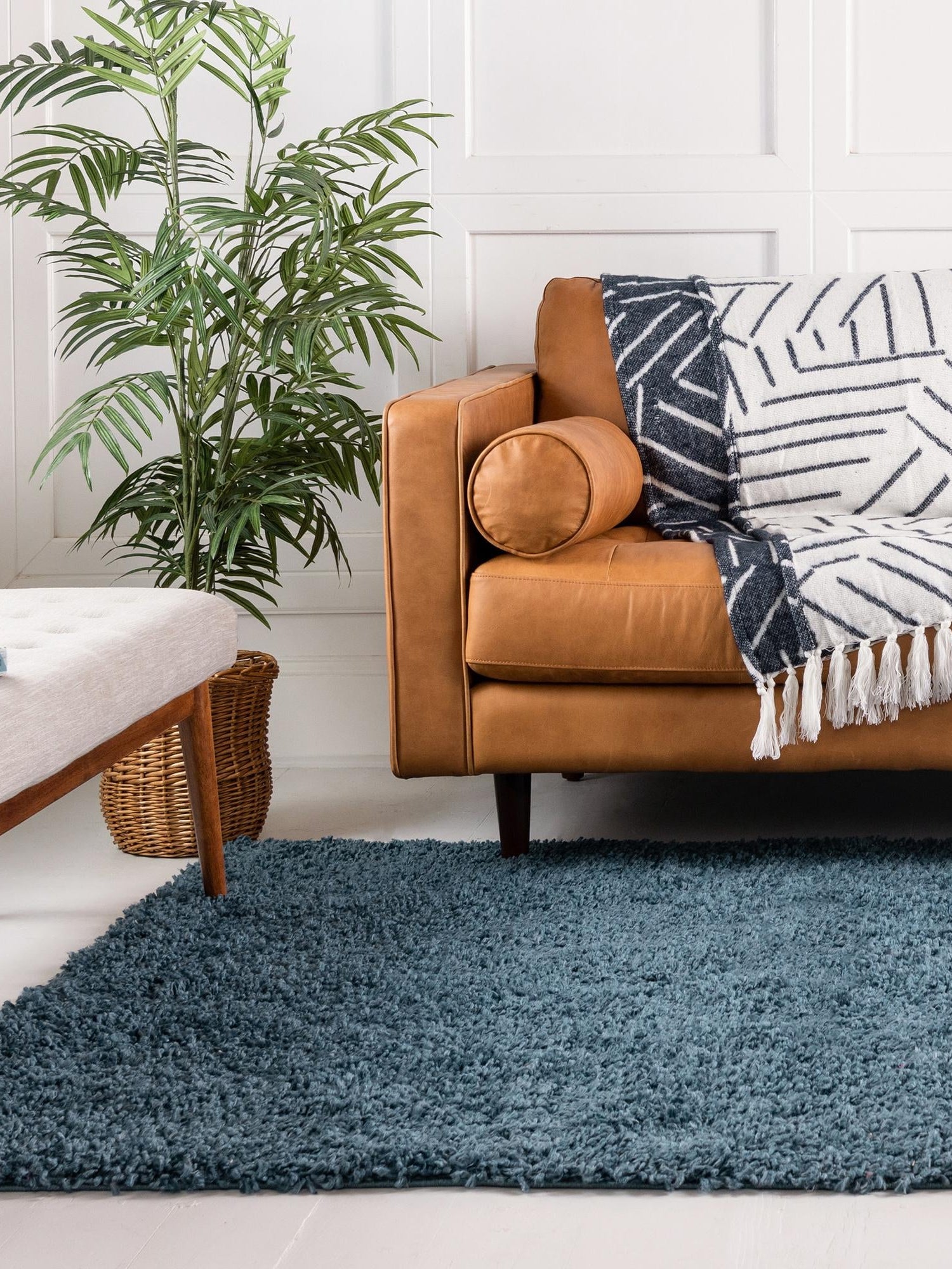 Marine Blue 4' 1 x 6' 1 Davos Shag Rectangle Area Rug Thick Soft Touch Fluffy & Plush Shaggy Pile 100% Polypropylene Carpet for Living Dining Bedrooms Office for Sale at Rug Engine
