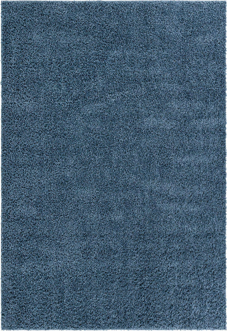 Marine Blue 4' 1 x 6' 1 Davos Shag Rectangle Area Rug Thick Soft Touch Fluffy & Plush Shaggy Pile 100% Polypropylene Carpet for Living Dining Bedrooms Office for Sale at Rug Engine