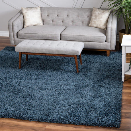 Marine Blue 10' x 10' Davos Shag Square Area Rug Thick Soft Touch Fluffy & Plush Shaggy Pile 100% Polypropylene Carpet for Living Dining Bedrooms Office for Sale at Rug Engine