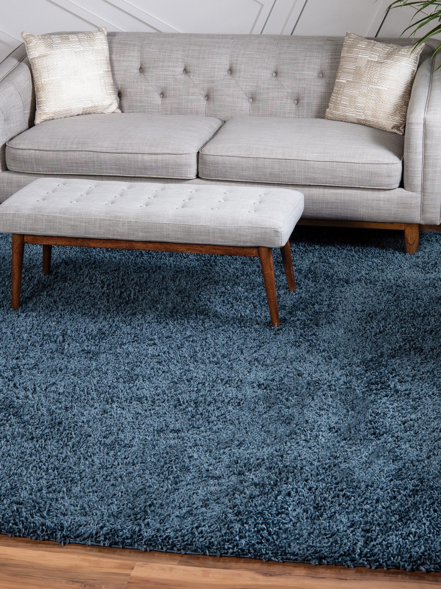 Marine Blue 7' 1 x 7' 1 Davos Shag Square Area Rug Thick Soft Touch Fluffy & Plush Shaggy Pile 100% Polypropylene Carpet for Living Dining Bedrooms Office for Sale at Rug Engine