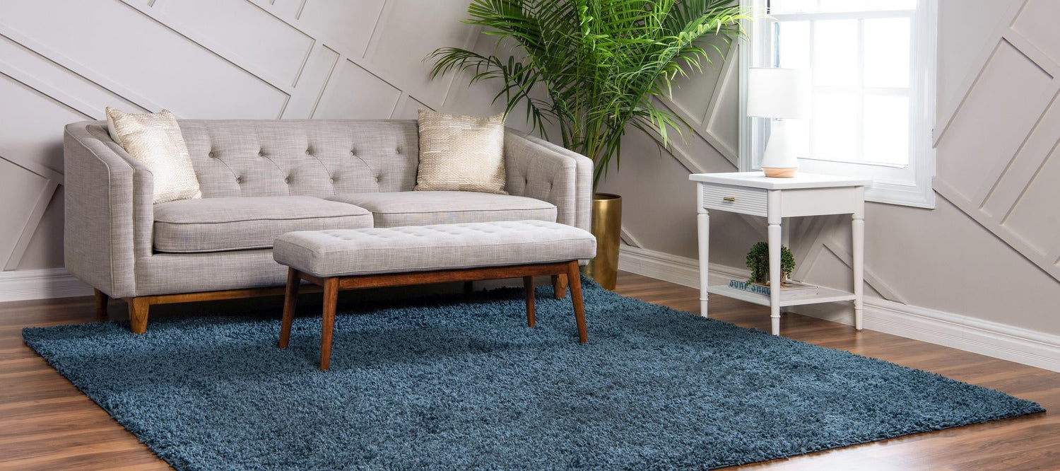 Marine Blue 5' 3 x 5' 3 Davos Shag Square Area Rug Thick Soft Touch Fluffy & Plush Shaggy Pile 100% Polypropylene Carpet for Living Dining Bedrooms Office for Sale at Rug Engine