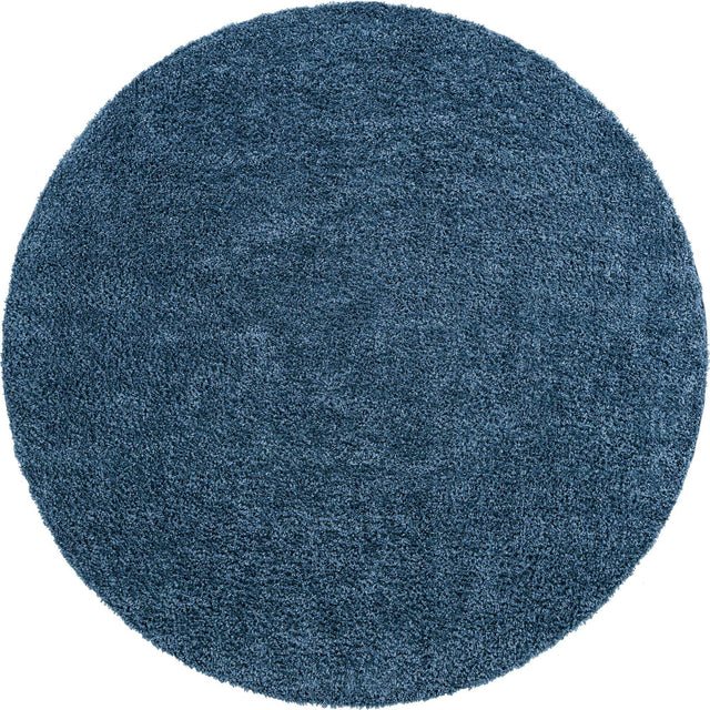 Marine Blue 7' 10 x 7' 10 Davos Shag Round Area Rug Thick Soft Touch Fluffy & Plush Shaggy Pile 100% Polypropylene Carpet for Living Dining Bedrooms Office for Sale at Rug Engine