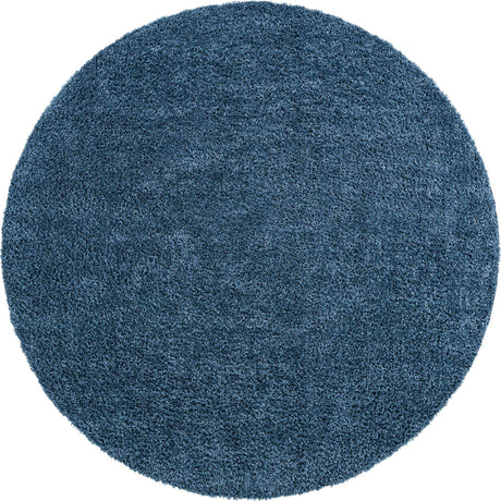 Marine Blue 3' 1 x 3' 1 Davos Shag Round Area Rug Thick Soft Touch Fluffy & Plush Shaggy Pile 100% Polypropylene Carpet for Living Dining Bedrooms Office for Sale at Rug Engine