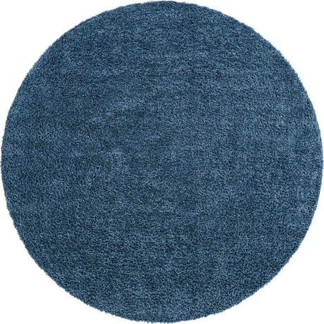 Marine Blue 5' 3 x 5' 3 Davos Shag Round Area Rug Thick Soft Touch Fluffy & Plush Shaggy Pile 100% Polypropylene Carpet for Living Dining Bedrooms Office for Sale at Rug Engine