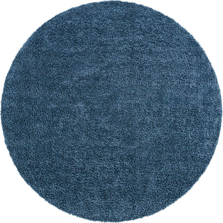 Marine Blue 7' 1 x 7' 1 Davos Shag Round Area Rug Thick Soft Touch Fluffy & Plush Shaggy Pile 100% Polypropylene Carpet for Living Dining Bedrooms Office for Sale at Rug Engine