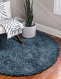 Marine Blue 7' 1 x 7' 1 Davos Shag Round Area Rug Thick Soft Touch Fluffy & Plush Shaggy Pile 100% Polypropylene Carpet for Living Dining Bedrooms Office for Sale at Rug Engine