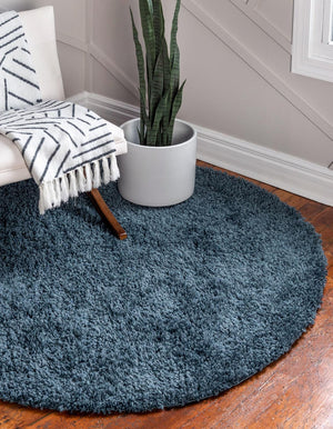 Marine Blue 7' 10 x 7' 10 Davos Shag Round Area Rug Thick Soft Touch Fluffy & Plush Shaggy Pile 100% Polypropylene Carpet for Living Dining Bedrooms Office for Sale at Rug Engine