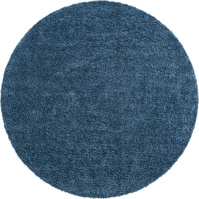 Marine Blue 6' 1 x 6' 1 Davos Shag Round Area Rug Thick Soft Touch Fluffy & Plush Shaggy Pile 100% Polypropylene Carpet for Living Dining Bedrooms Office for Sale at Rug Engine