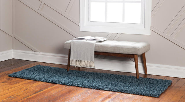 Marine Blue 2' 7 x 13' 1 Davos Shag Runner Area Rug Thick Soft Touch Fluffy & Plush Shaggy Pile 100% Polypropylene Carpet for Living Dining Bedrooms Office for Sale at Rug Engine