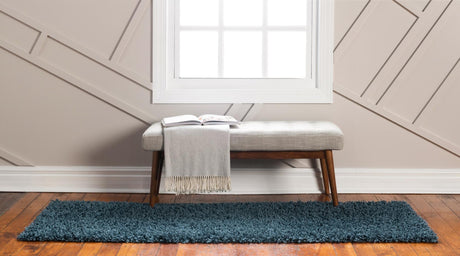 Marine Blue 2' 7 x 20' Davos Shag Runner Area Rug Thick Soft Touch Fluffy & Plush Shaggy Pile 100% Polypropylene Carpet for Living Dining Bedrooms Office for Sale at Rug Engine