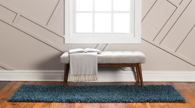 Marine Blue 2' 7 x 13' 1 Davos Shag Runner Area Rug Thick Soft Touch Fluffy & Plush Shaggy Pile 100% Polypropylene Carpet for Living Dining Bedrooms Office for Sale at Rug Engine