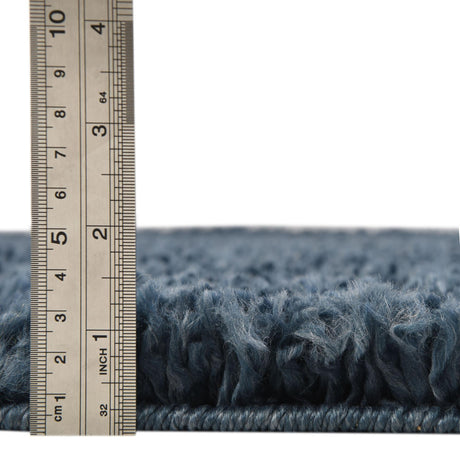 Marine Blue 2' 7 x 13' 1 Davos Shag Runner Area Rug Thick Soft Touch Fluffy & Plush Shaggy Pile 100% Polypropylene Carpet for Living Dining Bedrooms Office for Sale at Rug Engine