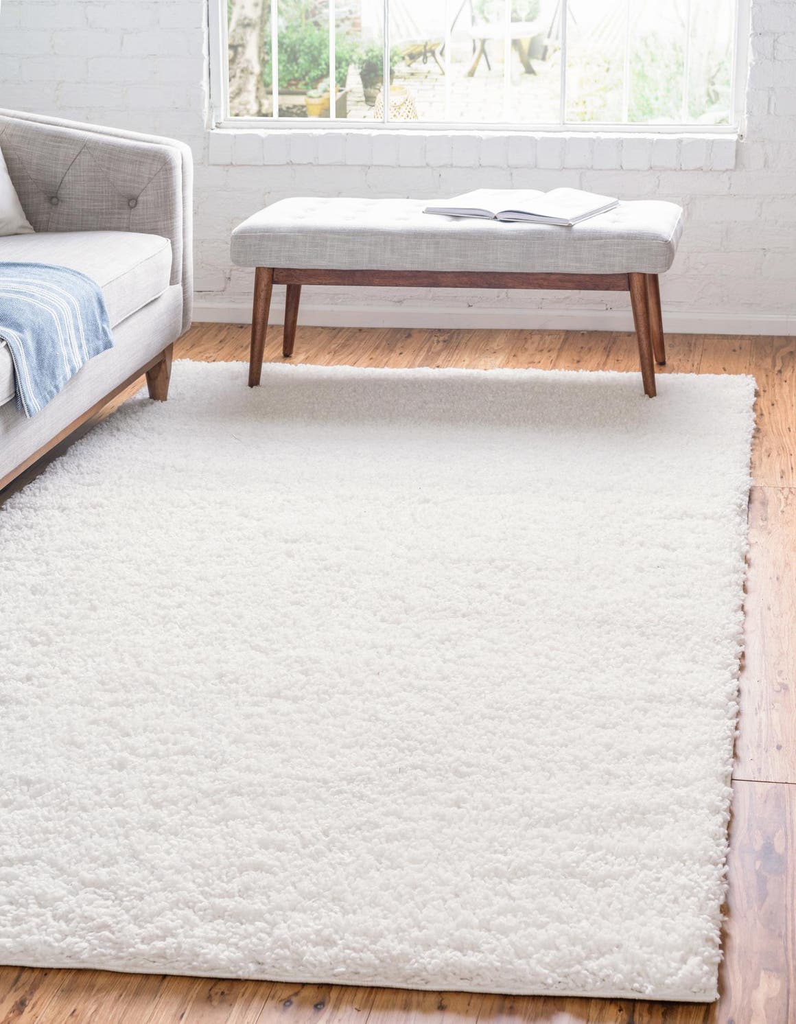 White 2' x 3' 1 Davos Shag Rectangle Area Rug Thick Soft Touch Fluffy & Plush Shaggy Pile 100% Polypropylene Carpet for Living Dining Bedrooms Office for Sale at Rug Engine
