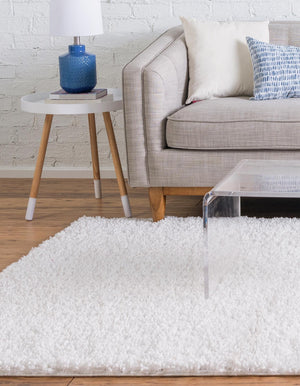 White 4' 1 x 6' 1 Davos Shag Rectangle Area Rug Thick Soft Touch Fluffy & Plush Shaggy Pile 100% Polypropylene Carpet for Living Dining Bedrooms Office for Sale at Rug Engine