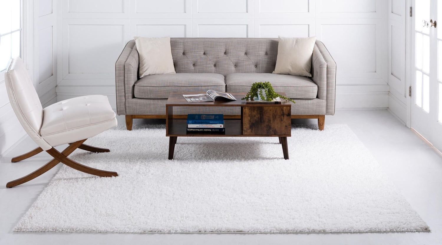 White 5' 3 x 5' 3 Davos Shag Square Area Rug Thick Soft Touch Fluffy & Plush Shaggy Pile 100% Polypropylene Carpet for Living Dining Bedrooms Office for Sale at Rug Engine