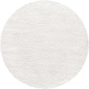 White 4' 1 x 4' 1 Davos Shag Round Area Rug Thick Soft Touch Fluffy & Plush Shaggy Pile 100% Polypropylene Carpet for Living Dining Bedrooms Office for Sale at Rug Engine