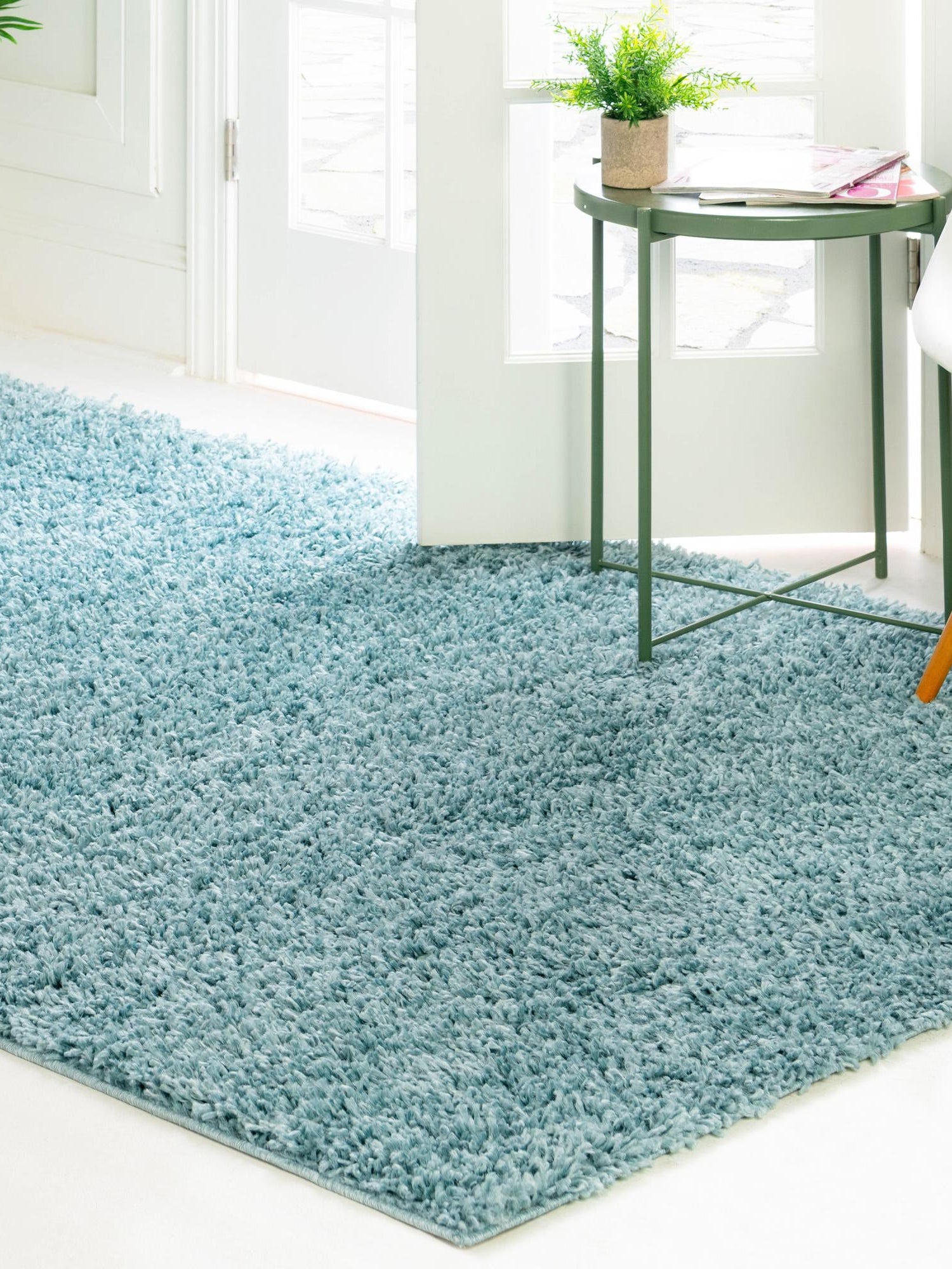 Aqua 7' 1 x 10' Davos Shag Rectangle Area Rug Thick Soft Touch Fluffy & Plush Shaggy Pile 100% Polypropylene Carpet for Living Dining Bedrooms Office for Sale at Rug Engine