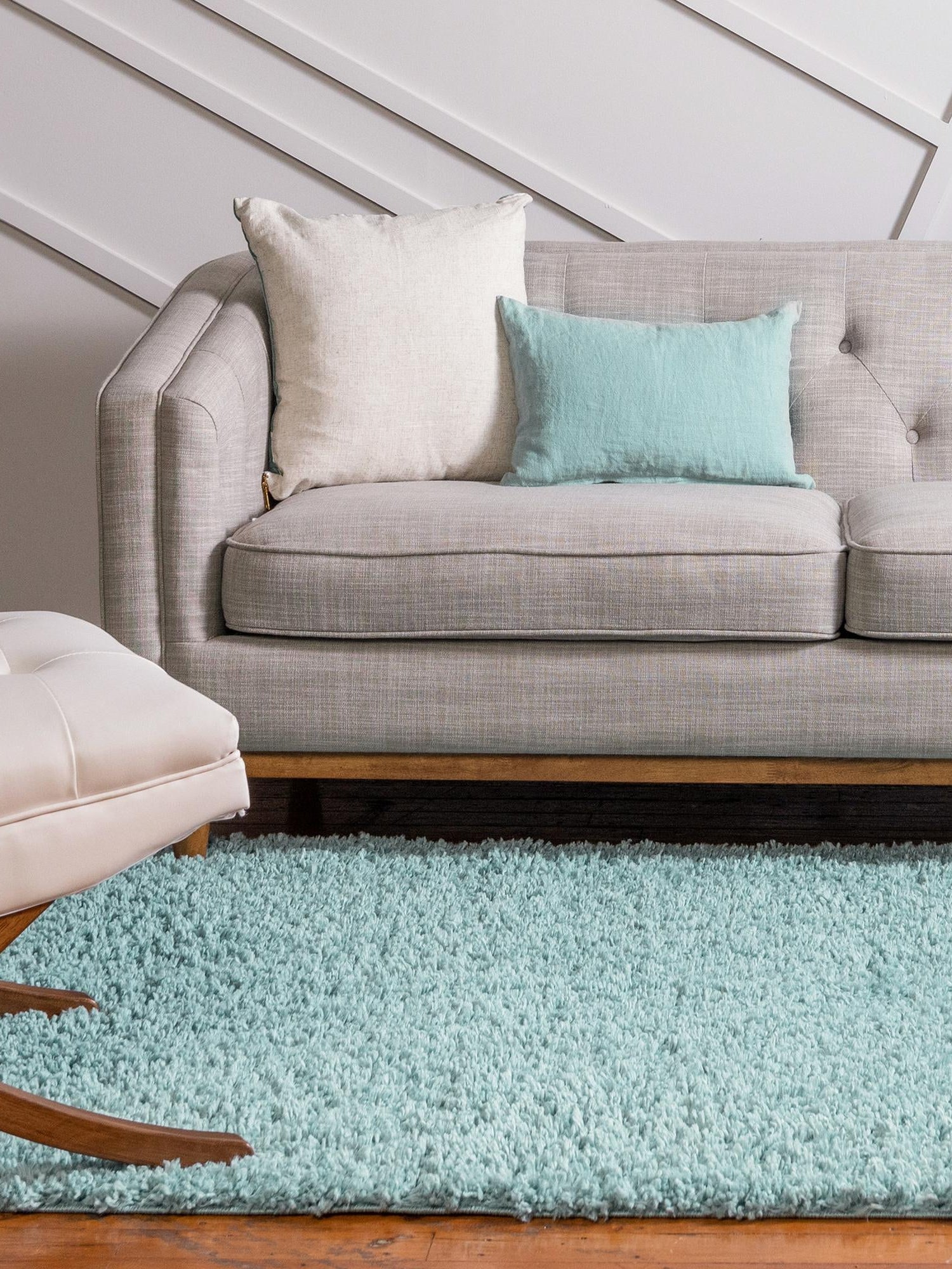 Aqua 5' 3 x 8' Davos Shag Rectangle Area Rug Thick Soft Touch Fluffy & Plush Shaggy Pile 100% Polypropylene Carpet for Living Dining Bedrooms Office for Sale at Rug Engine