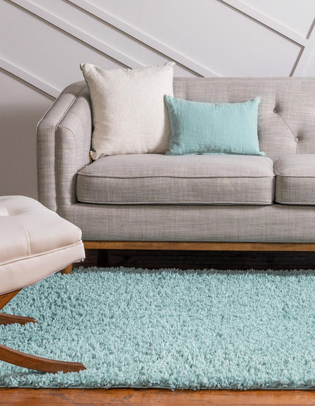 Aqua 5' 3 x 8' Davos Shag Rectangle Area Rug Thick Soft Touch Fluffy & Plush Shaggy Pile 100% Polypropylene Carpet for Living Dining Bedrooms Office for Sale at Rug Engine