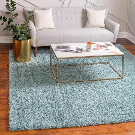 Aqua 3' 1 x 3' 1 Davos Shag Square Area Rug Thick Soft Touch Fluffy & Plush Shaggy Pile 100% Polypropylene Carpet for Living Dining Bedrooms Office for Sale at Rug Engine