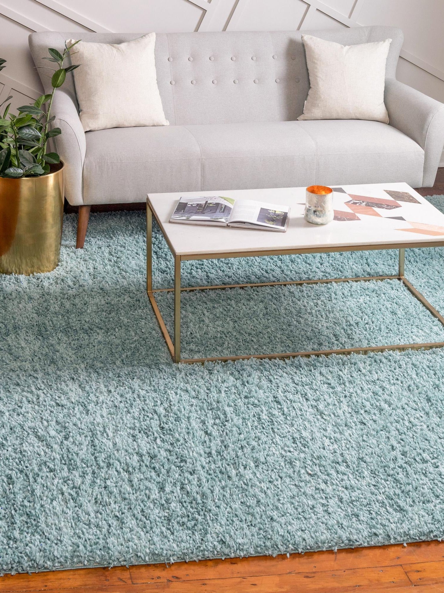 Aqua 7' 1 x 7' 1 Davos Shag Square Area Rug Thick Soft Touch Fluffy & Plush Shaggy Pile 100% Polypropylene Carpet for Living Dining Bedrooms Office for Sale at Rug Engine