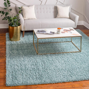 Aqua 7' 1 x 7' 1 Davos Shag Square Area Rug Thick Soft Touch Fluffy & Plush Shaggy Pile 100% Polypropylene Carpet for Living Dining Bedrooms Office for Sale at Rug Engine