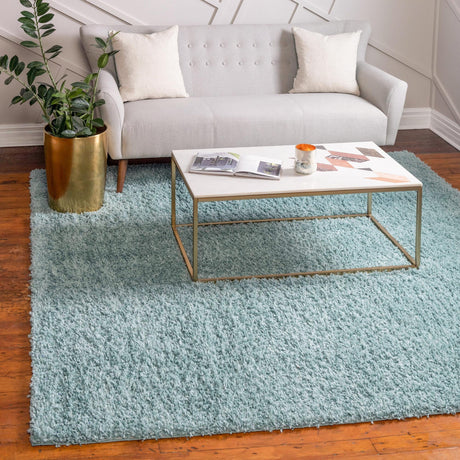 Aqua 7' 1 x 7' 1 Davos Shag Square Area Rug Thick Soft Touch Fluffy & Plush Shaggy Pile 100% Polypropylene Carpet for Living Dining Bedrooms Office for Sale at Rug Engine