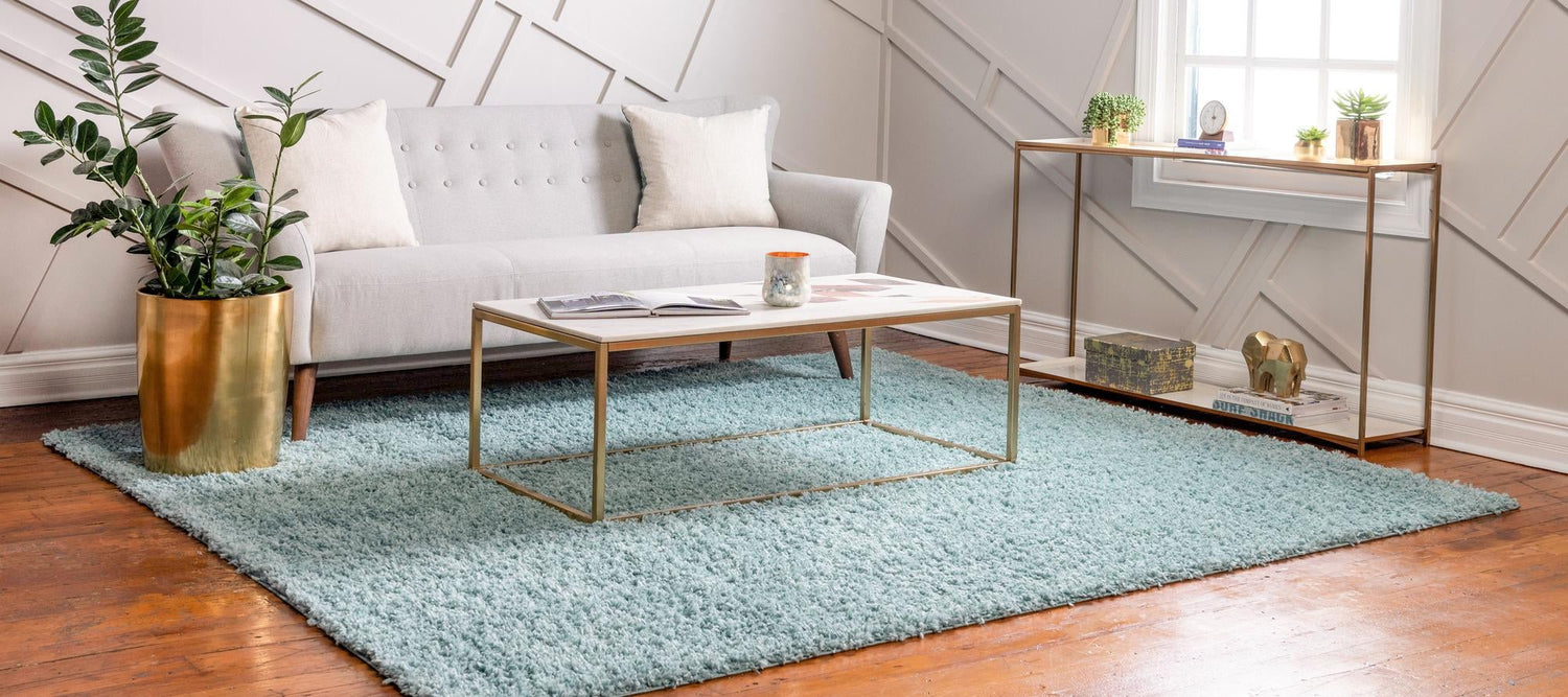 Aqua 7' 10 x 7' 10 Davos Shag Square Area Rug Thick Soft Touch Fluffy & Plush Shaggy Pile 100% Polypropylene Carpet for Living Dining Bedrooms Office for Sale at Rug Engine