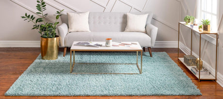 Aqua 7' 10 x 7' 10 Davos Shag Square Area Rug Thick Soft Touch Fluffy & Plush Shaggy Pile 100% Polypropylene Carpet for Living Dining Bedrooms Office for Sale at Rug Engine