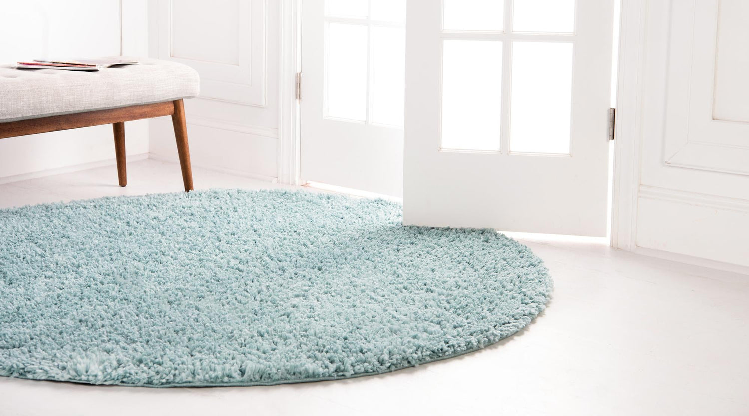 Aqua 3' 1 x 3' 1 Davos Shag Round Area Rug Thick Soft Touch Fluffy & Plush Shaggy Pile 100% Polypropylene Carpet for Living Dining Bedrooms Office for Sale at Rug Engine