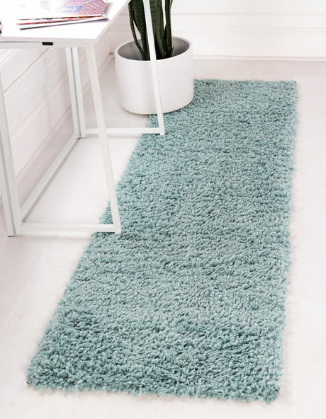 Aqua 2' 2 x 8' Davos Shag Runner Rug