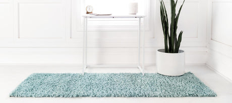 Aqua 2' 7 x 16' 5 Davos Shag Runner Area Rug Thick Soft Touch Fluffy & Plush Shaggy Pile 100% Polypropylene Carpet for Living Dining Bedrooms Office for Sale at Rug Engine