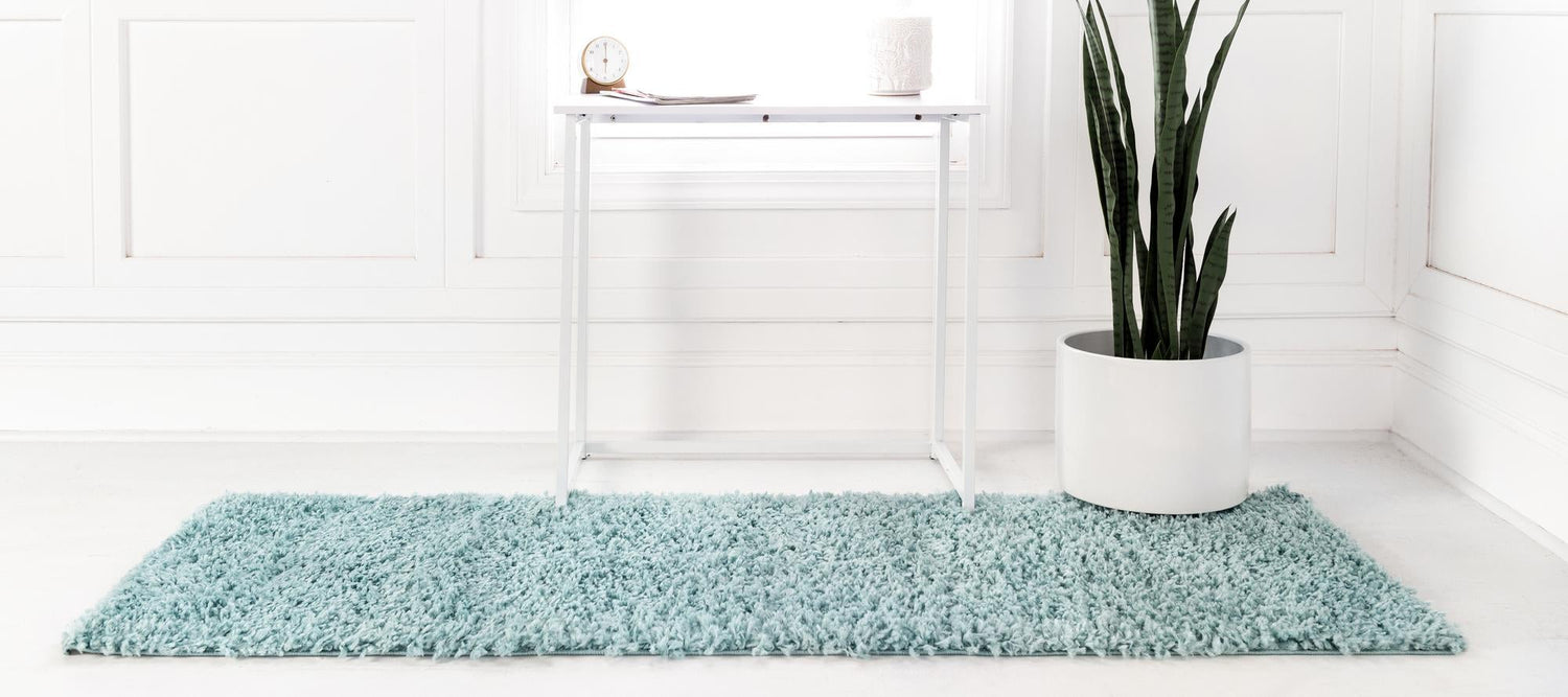 Aqua 2' 7 x 20' Davos Shag Runner Area Rug Thick Soft Touch Fluffy & Plush Shaggy Pile 100% Polypropylene Carpet for Living Dining Bedrooms Office for Sale at Rug Engine