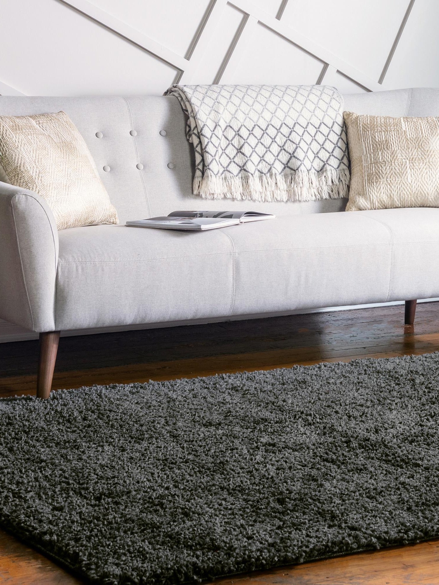 Peppercorn 7' 10 x 10' Davos Shag Rectangle Area Rug Thick Soft Touch Fluffy & Plush Shaggy Pile 100% Polypropylene Carpet for Living Dining Bedrooms Office for Sale at Rug Engine