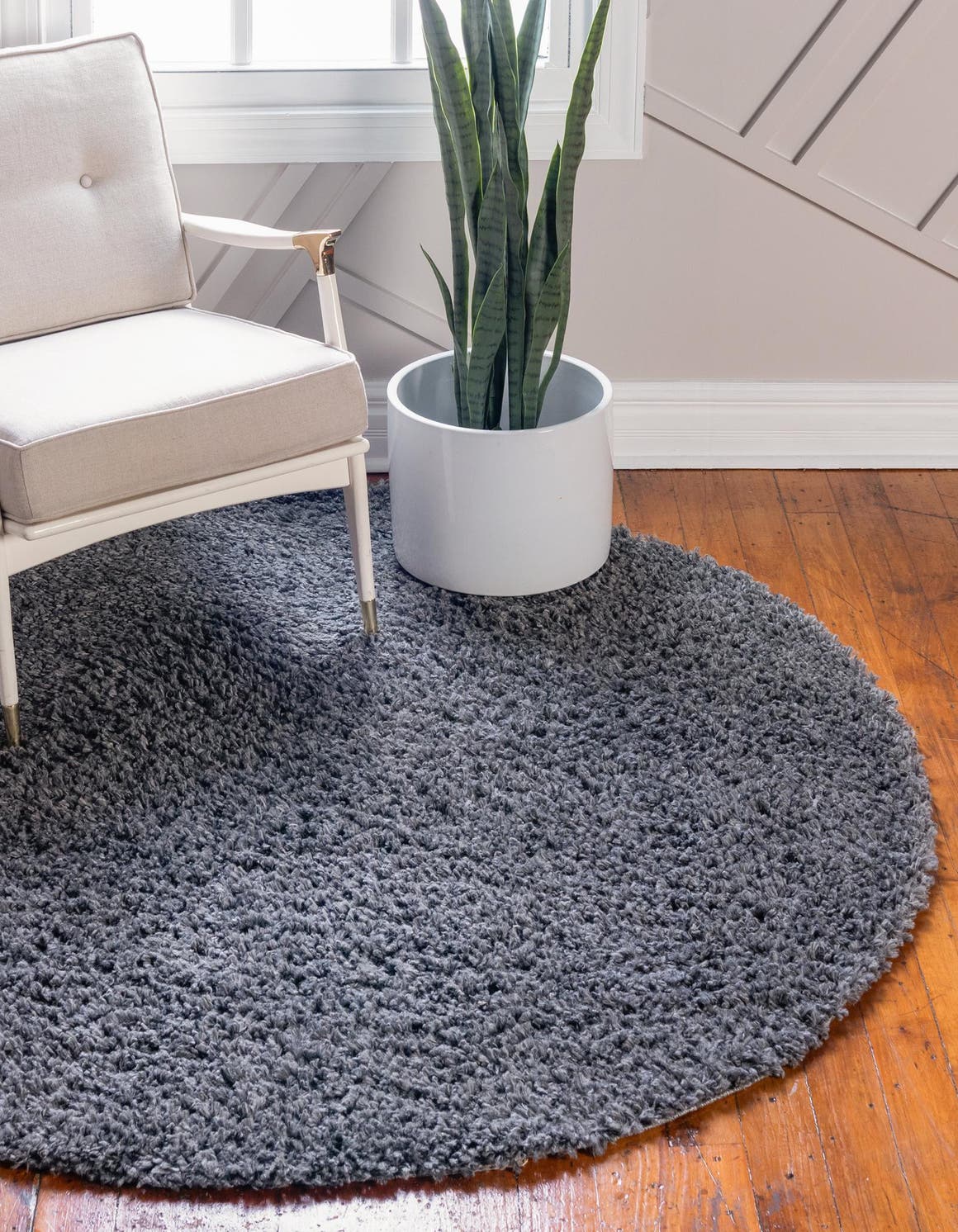 Peppercorn 7' 1 x 7' 1 Davos Shag Round Area Rug Thick Soft Touch Fluffy & Plush Shaggy Pile 100% Polypropylene Carpet for Living Dining Bedrooms Office for Sale at Rug Engine