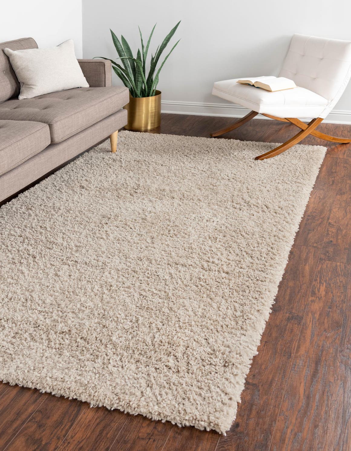 Linen 9' x 12' Davos Shag Rectangle Area Rug Thick Soft Touch Fluffy & Plush Shaggy Pile 100% Polypropylene Carpet for Living Dining Bedrooms Office for Sale at Rug Engine