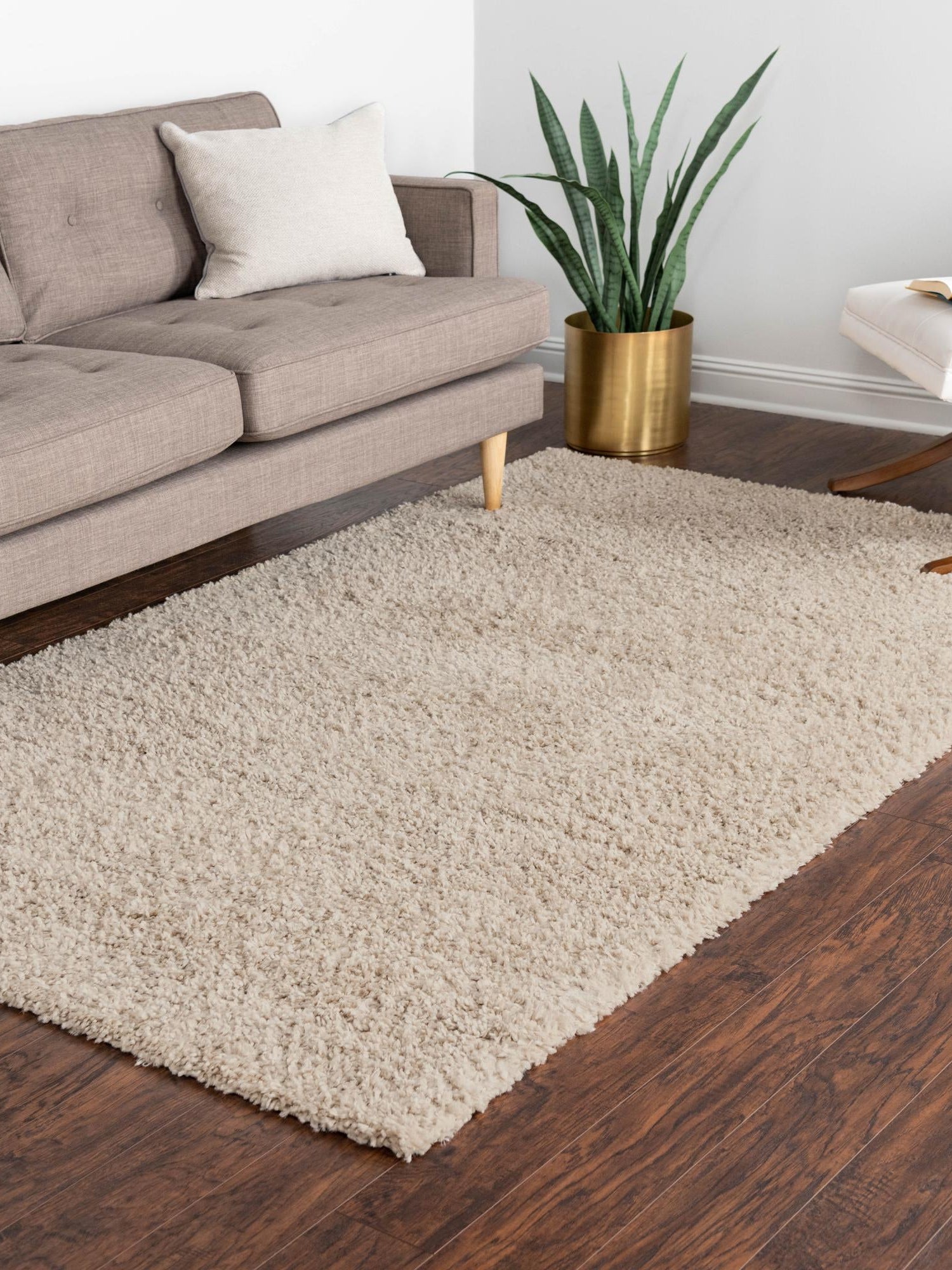 Linen 4' 1 x 6' 1 Davos Shag Rectangle Area Rug Thick Soft Touch Fluffy & Plush Shaggy Pile 100% Polypropylene Carpet for Living Dining Bedrooms Office for Sale at Rug Engine