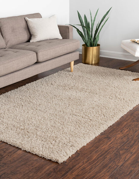 Linen 5' 3 x 8' Davos Shag Rectangle Area Rug Thick Soft Touch Fluffy & Plush Shaggy Pile 100% Polypropylene Carpet for Living Dining Bedrooms Office for Sale at Rug Engine