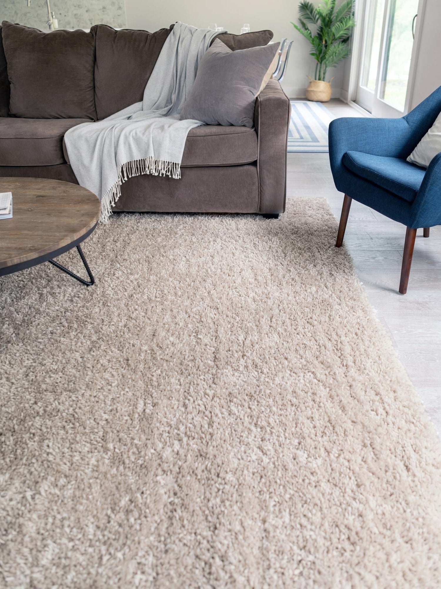 Linen 4' 1 x 6' 1 Davos Shag Rectangle Area Rug Thick Soft Touch Fluffy & Plush Shaggy Pile 100% Polypropylene Carpet for Living Dining Bedrooms Office for Sale at Rug Engine