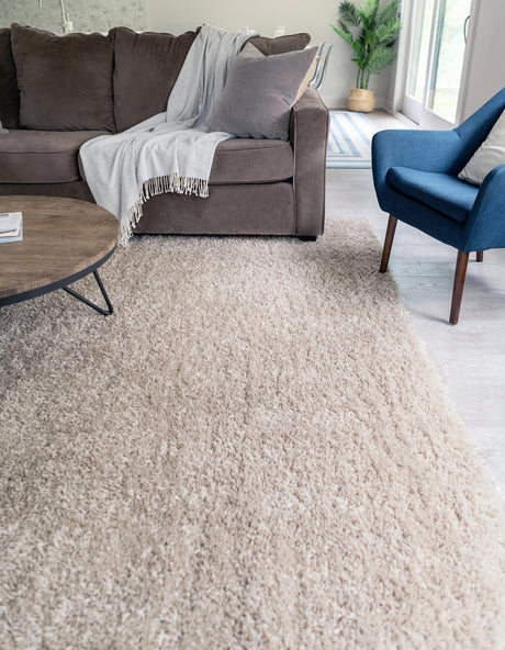 Linen 10' x 13' 1 Davos Shag Rectangle Area Rug Thick Soft Touch Fluffy & Plush Shaggy Pile 100% Polypropylene Carpet for Living Dining Bedrooms Office for Sale at Rug Engine