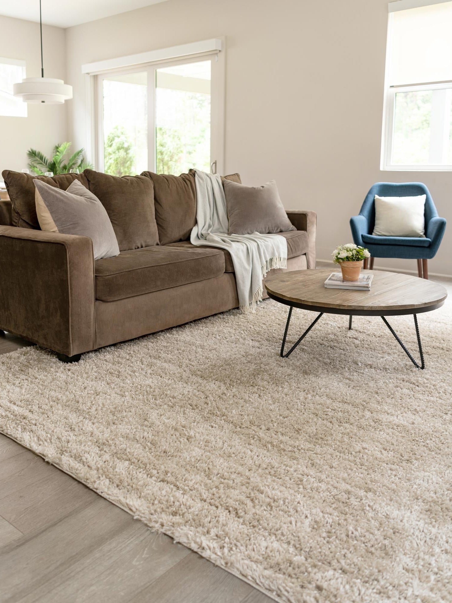 Linen 5' 3 x 8' Davos Shag Rectangle Area Rug Thick Soft Touch Fluffy & Plush Shaggy Pile 100% Polypropylene Carpet for Living Dining Bedrooms Office for Sale at Rug Engine
