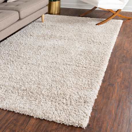 Linen 7' 10 x 10' Davos Shag Rectangle Area Rug Thick Soft Touch Fluffy & Plush Shaggy Pile 100% Polypropylene Carpet for Living Dining Bedrooms Office for Sale at Rug Engine