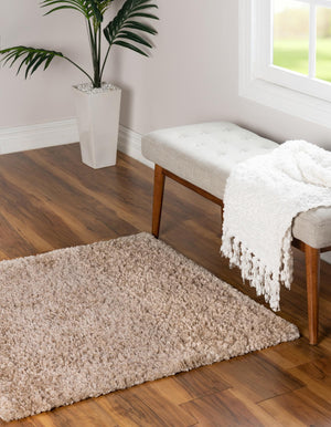 Linen 3' 1 x 3' 1 Davos Shag Square Area Rug Thick Soft Touch Fluffy & Plush Shaggy Pile 100% Polypropylene Carpet for Living Dining Bedrooms Office for Sale at Rug Engine
