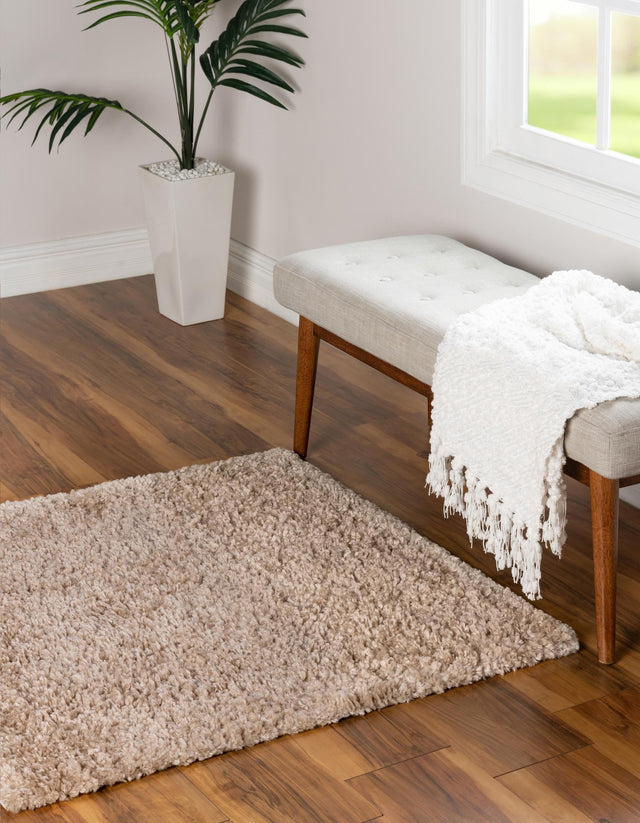 Linen 3' 1 x 3' 1 Davos Shag Square Area Rug Thick Soft Touch Fluffy & Plush Shaggy Pile 100% Polypropylene Carpet for Living Dining Bedrooms Office for Sale at Rug Engine